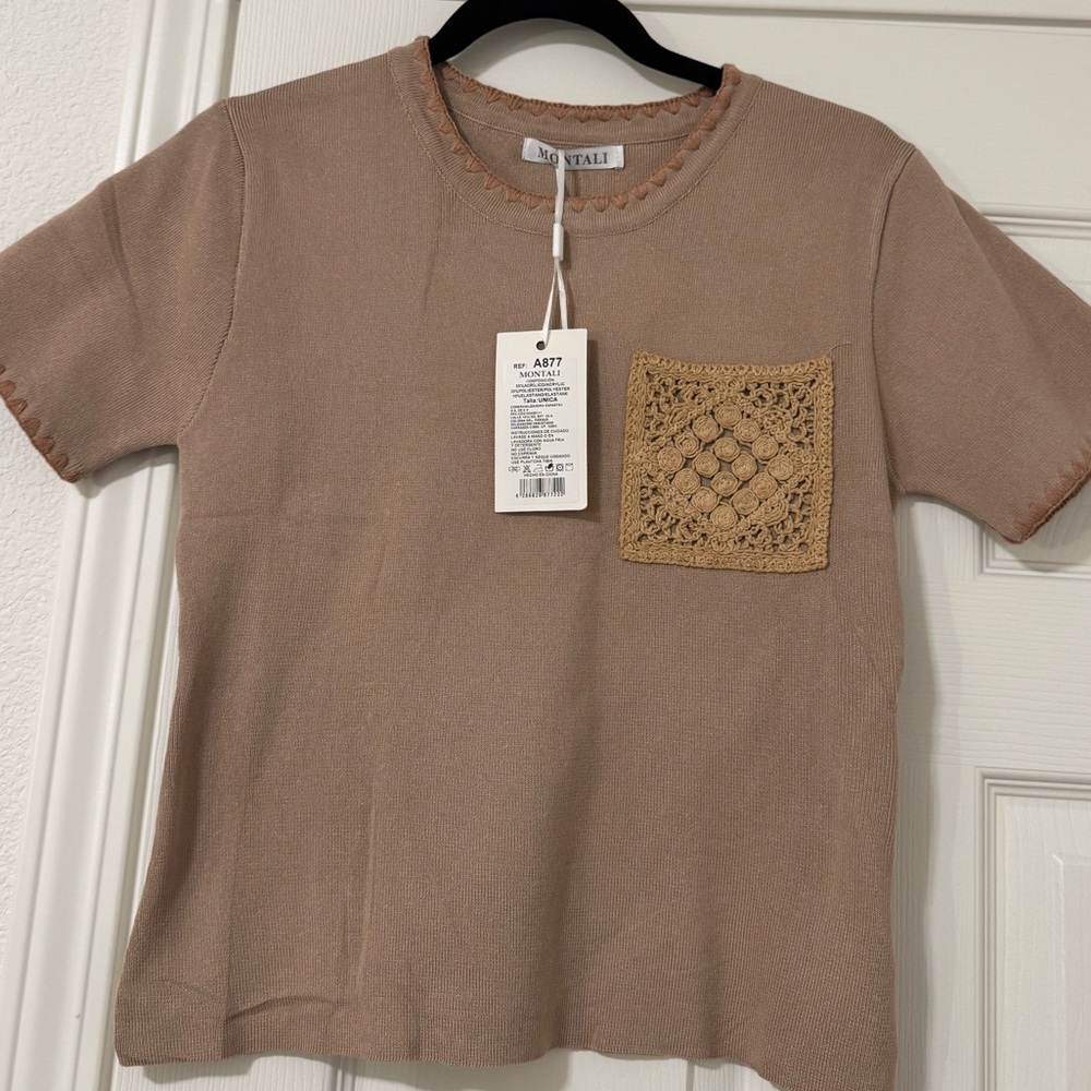 T Shirt with Crochet Pocket